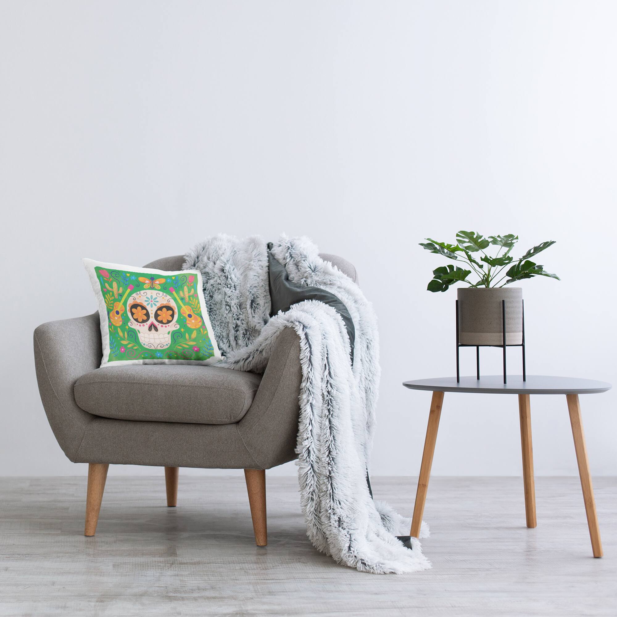 Stupell Industries Green Day of Dead Patterned Skull Throw Pillow